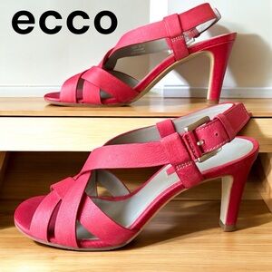 ecco-NWOB heeled sandals gorgeous open toe cross cross red leather size 6.5. New